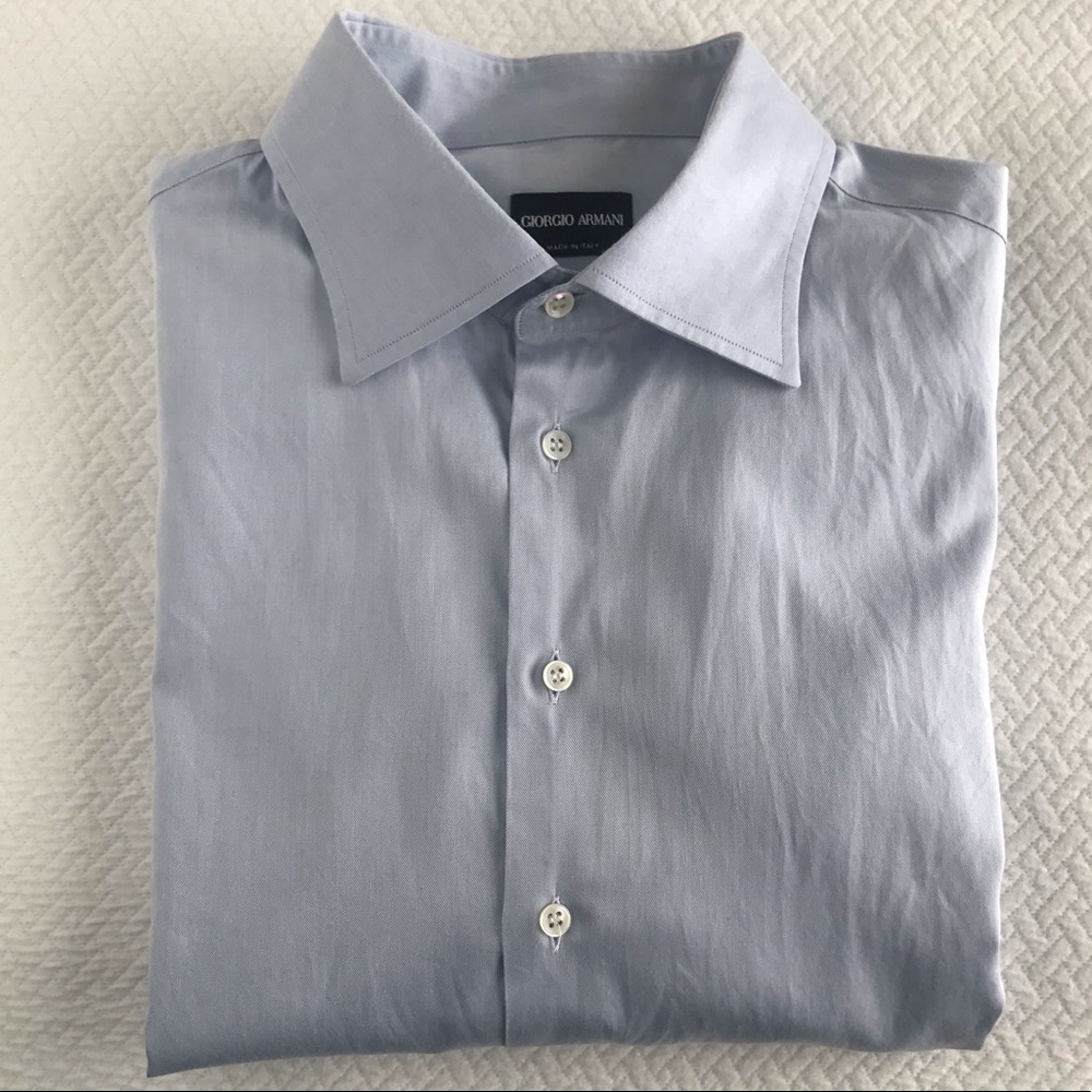 Giorgio Armani solid blue twill dress shirt 17